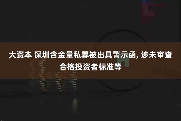 大资本 深圳含金量私募被出具警示函, 涉未审查合格投资者标准等